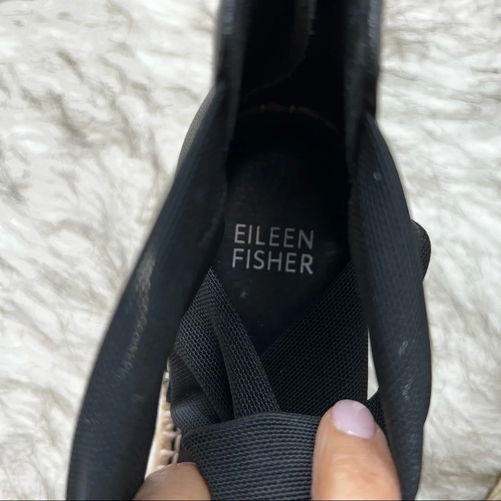 Eileen Fisher Black Wallis Leather Wedge Espadrille Sandals Ankle Strap Size 6.5 - Picture 8 of 12